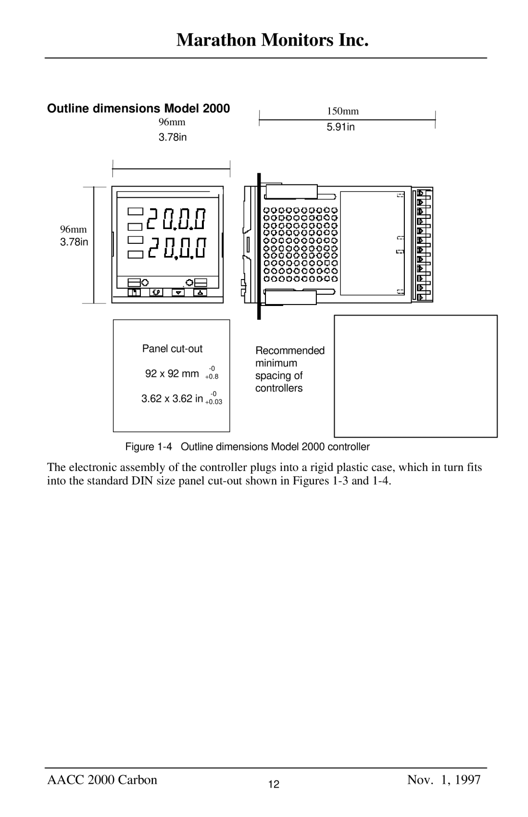 Marathon Computer AACC 2000 manual Outline dimensions Model 2000 controller 