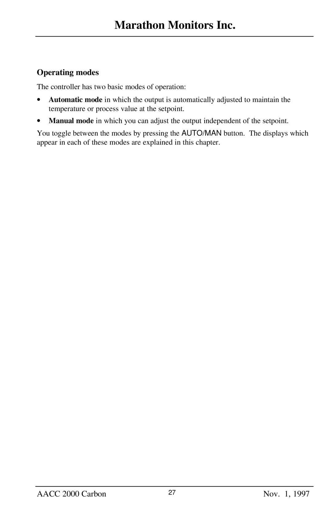 Marathon Computer AACC 2000 manual Operating modes 