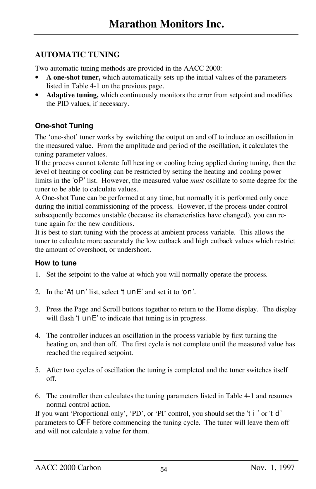 Marathon Computer AACC 2000 manual One-shot Tuning, How to tune 