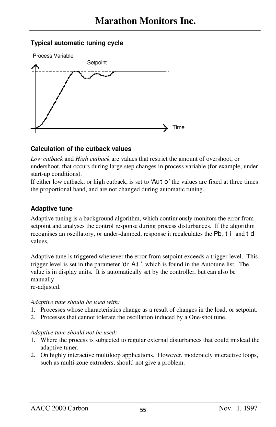 Marathon Computer AACC 2000 manual Typical automatic tuning cycle, Calculation of the cutback values, Adaptive tune 