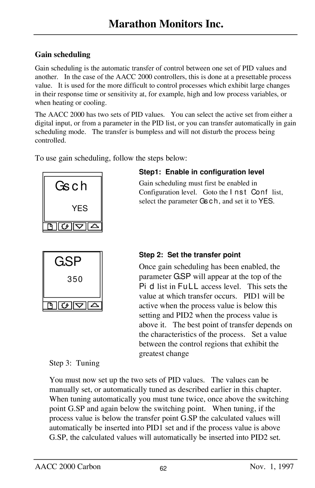 Marathon Computer AACC 2000 manual Gain scheduling, Enable in configuration level, Set the transfer point 