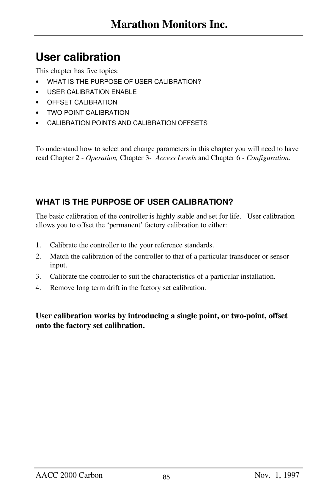 Marathon Computer AACC 2000 manual User calibration 