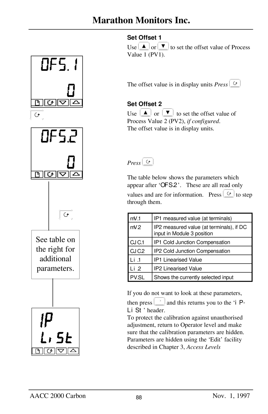 Marathon Computer AACC 2000 manual See table on the right for additional parameters, Set Offset 