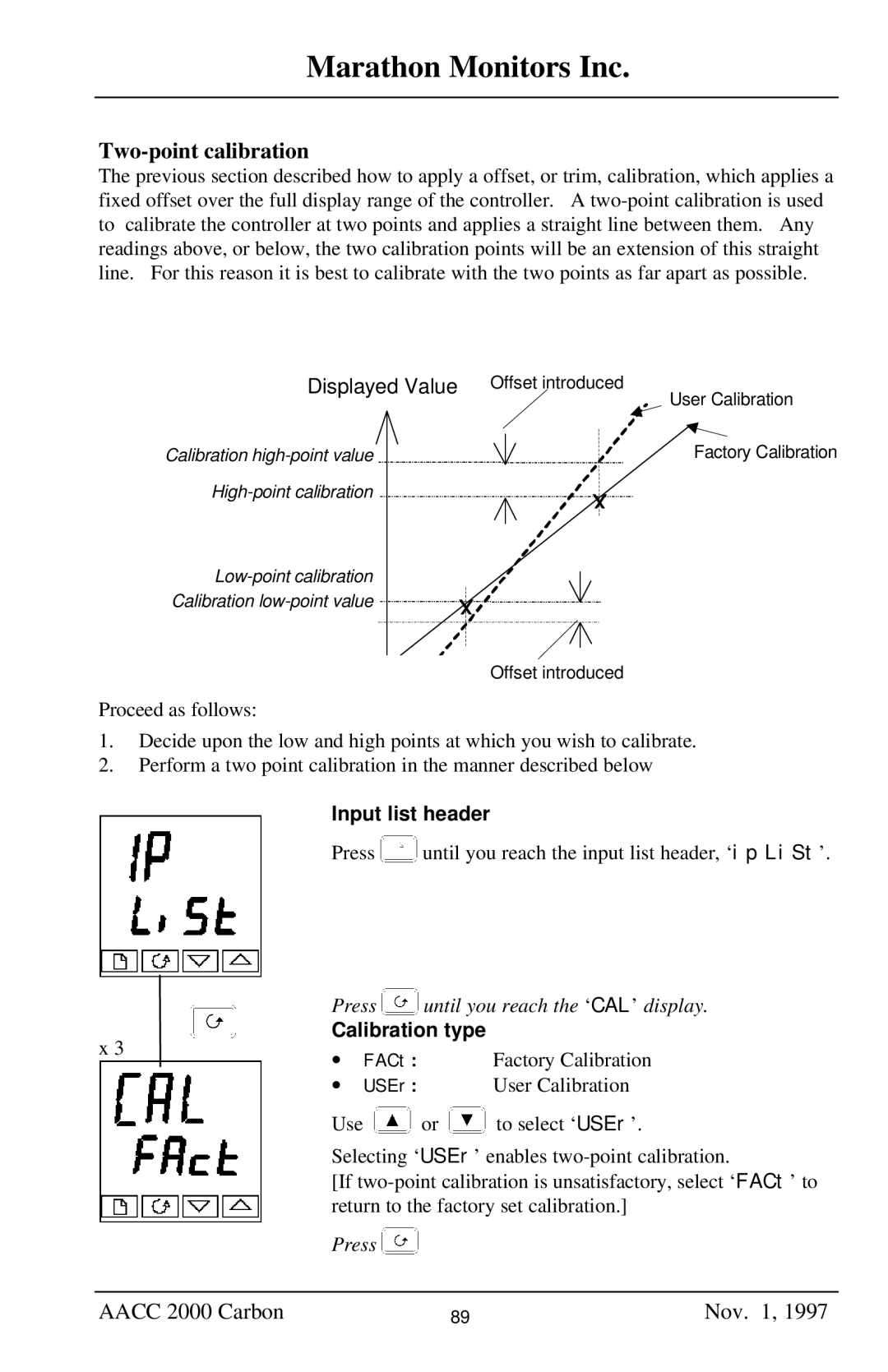 Marathon Computer AACC 2000 manual Two-point calibration, Displayed Value 