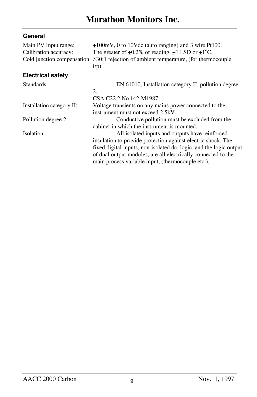 Marathon Computer AACC 2000 manual General, Electrical safety 