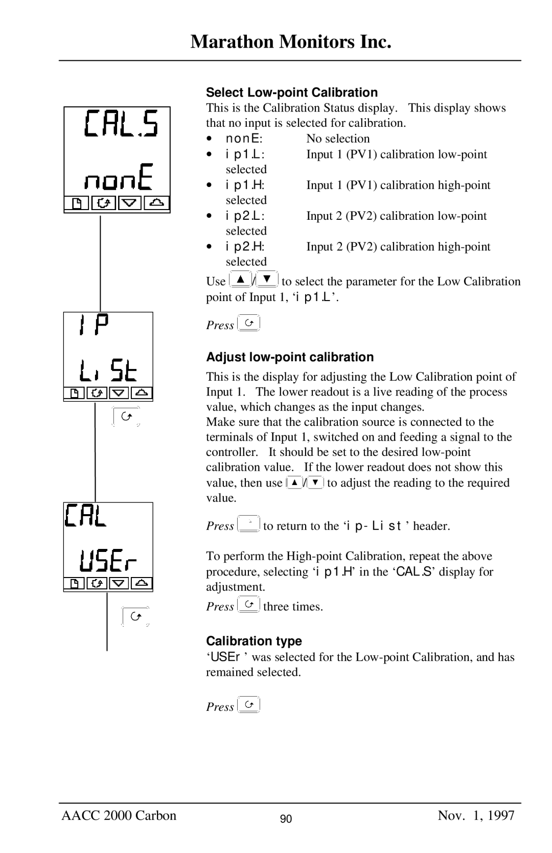 Marathon Computer AACC 2000 manual Select Low-point Calibration, Adjust low-point calibration 