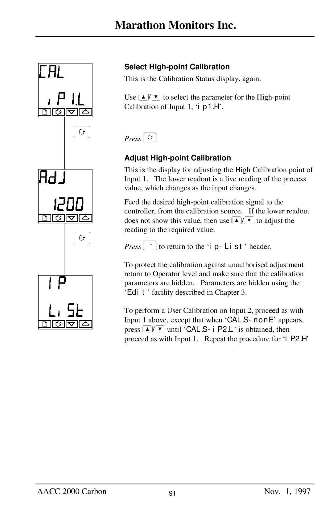 Marathon Computer AACC 2000 manual Select High-point Calibration, Adjust High-point Calibration 