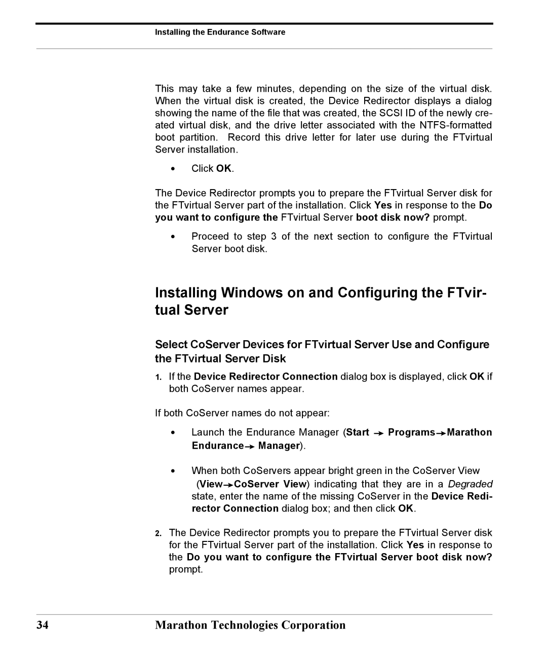 Marathon Computer IBM BladeCenter, FTvirtual Server manual Installing Windows on and Configuring the FTvir- tual Server 