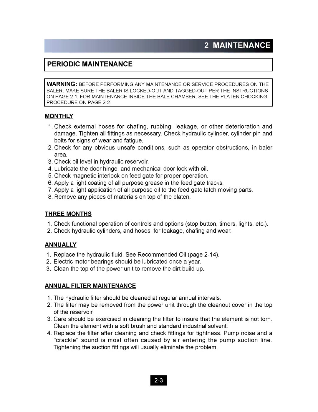 Marathon Computer V-4224 Periodic Maintenance, Monthly, Three Months, Annually, Annual Filter Maintenance 