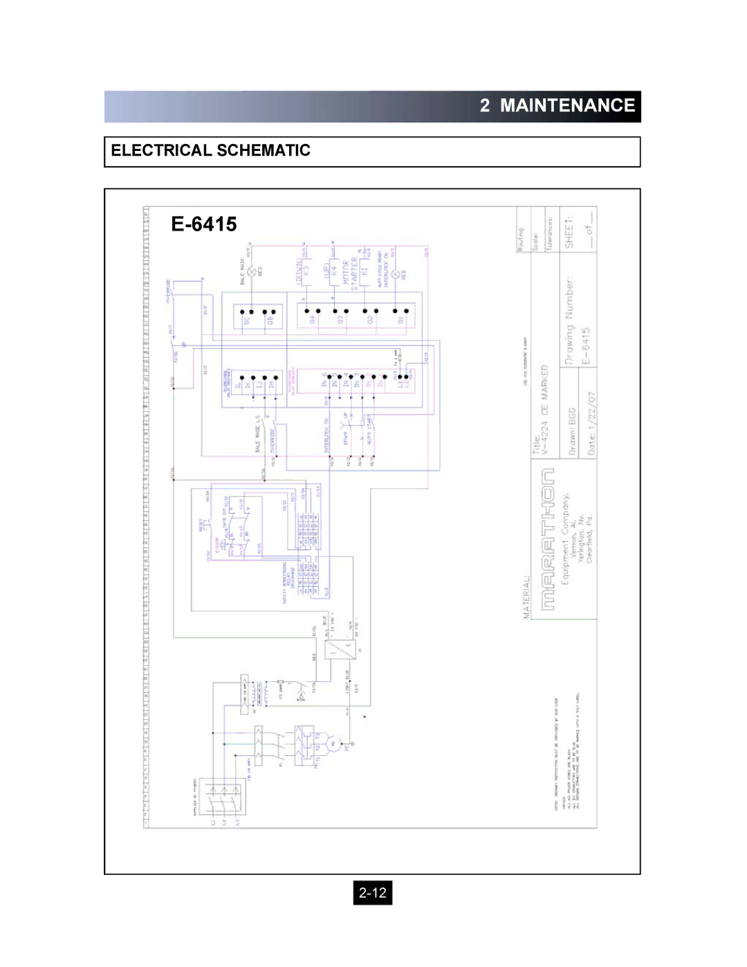 Marathon Computer V-4224 installation manual Electrical Schematic 