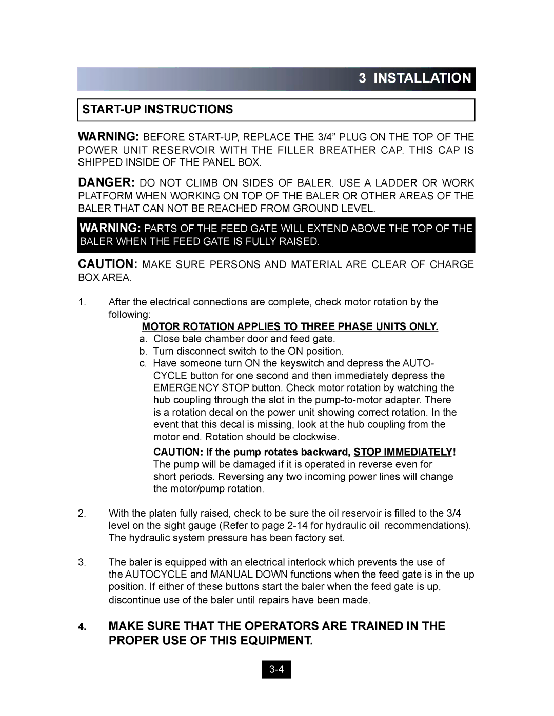 Marathon Computer V-4224 installation manual START-UP Instructions, Motor Rotation Applies to Three Phase Units only 