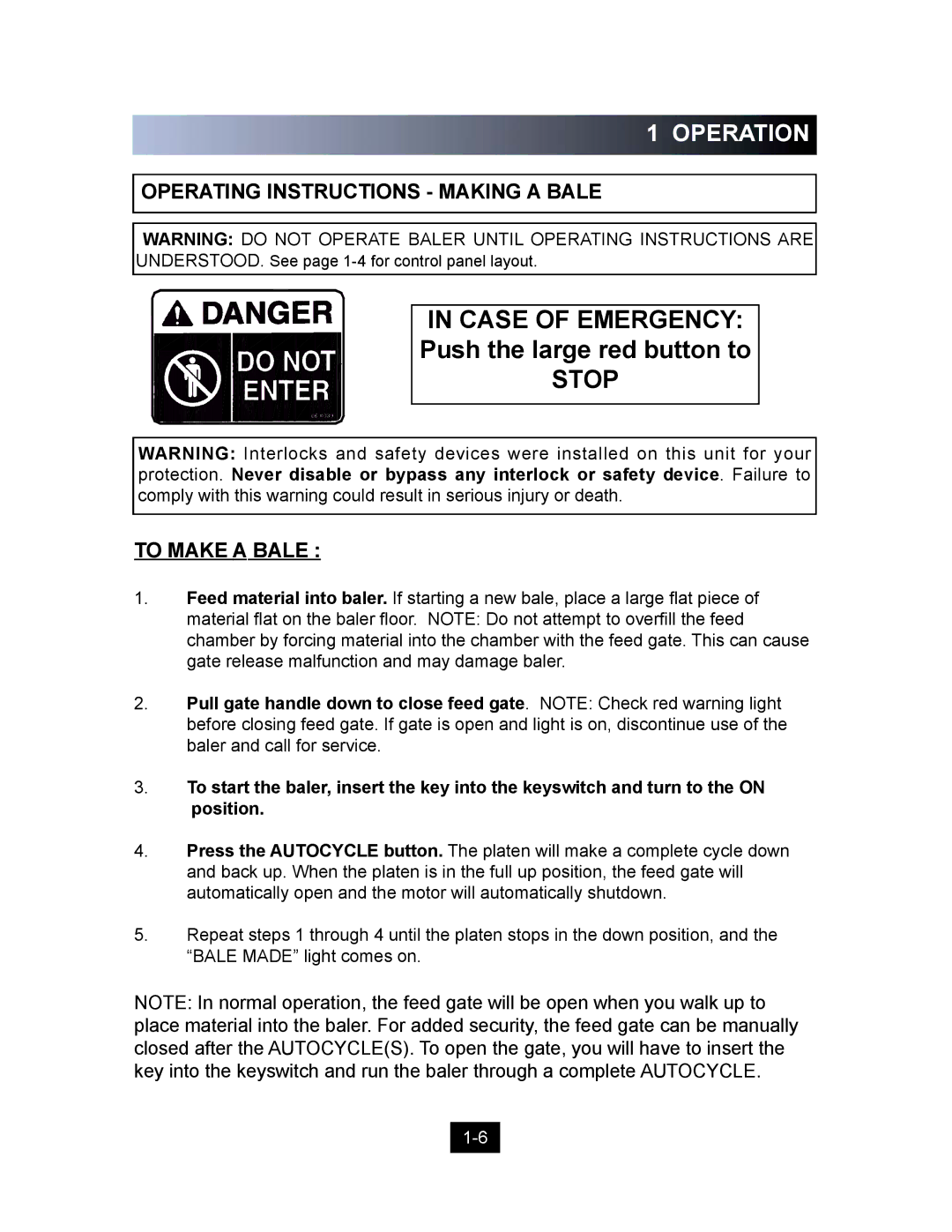 Marathon Computer V-4224 installation manual Operating Instructions Making a Bale, To Make a Bale 