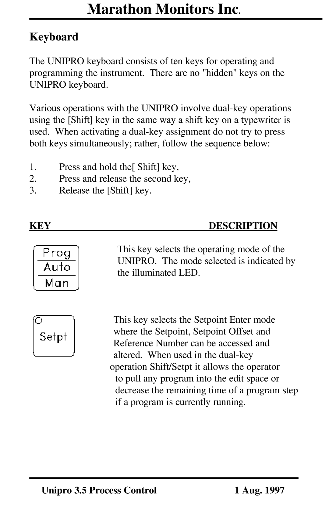 Marathon Computer V3.5 user manual Keyboard, KEY Description 