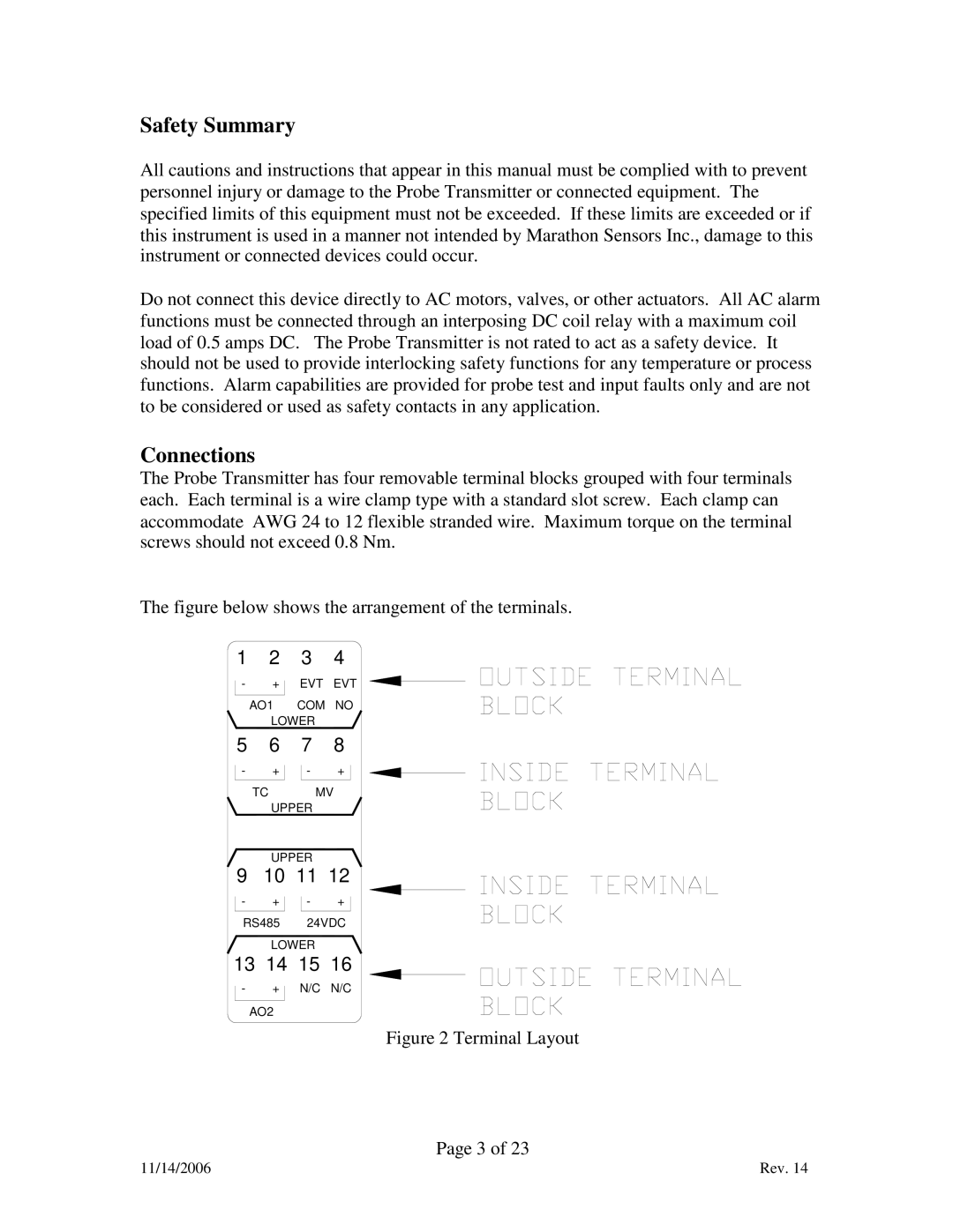 Marathon F200060 manual Safety Summary, Connections 