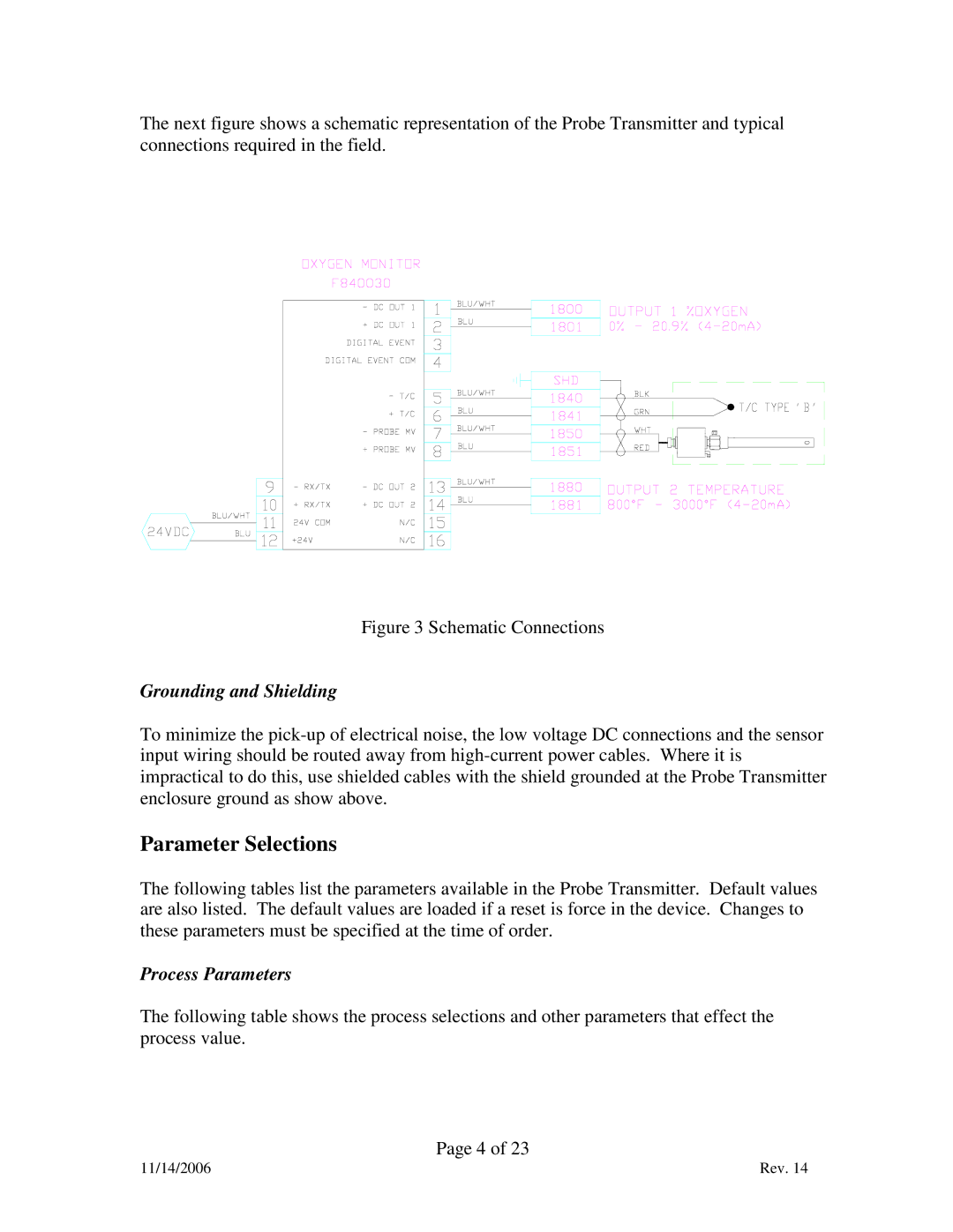 Marathon F200060 manual Parameter Selections, Grounding and Shielding, Process Parameters 