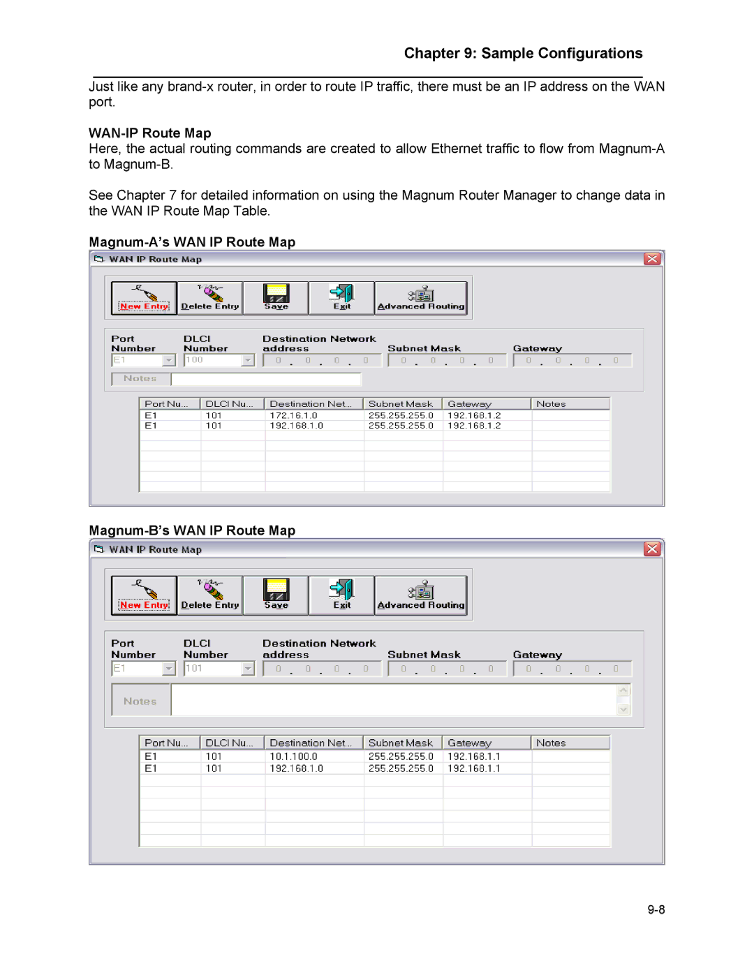 Marathon MAGNUM ROUTER manual WAN-IP Route Map, Magnum-A’s WAN IP Route Map Magnum-B’s WAN IP Route Map 