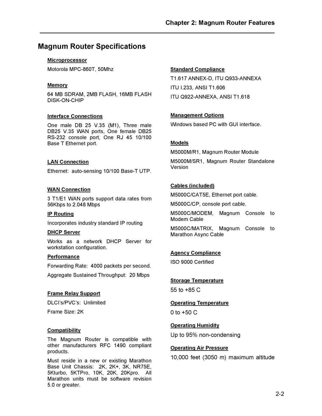 Marathon MAGNUM ROUTER manual Magnum Router Specifications, Interface Connections 