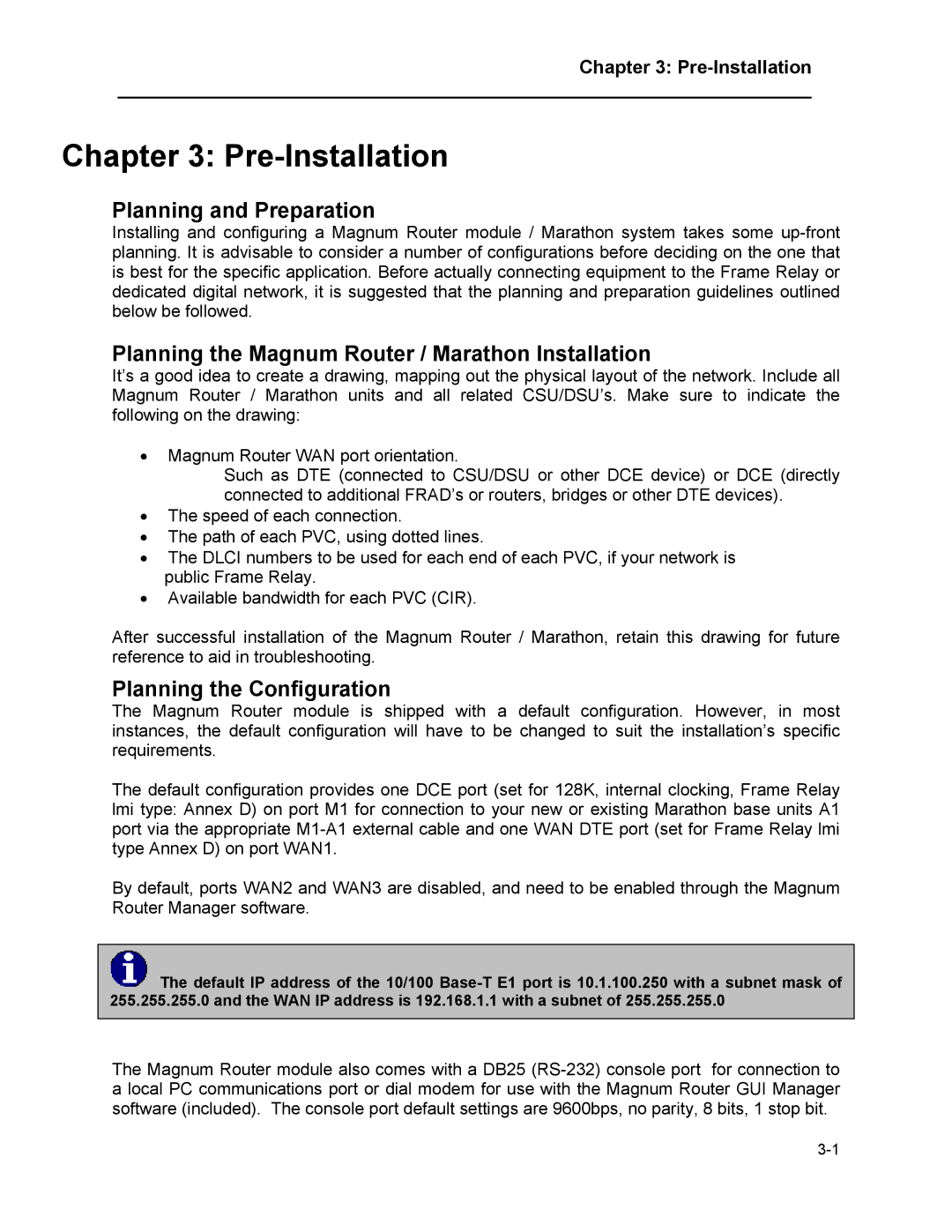 Marathon MAGNUM ROUTER Pre-Installation, Planning and Preparation, Planning the Magnum Router / Marathon Installation 