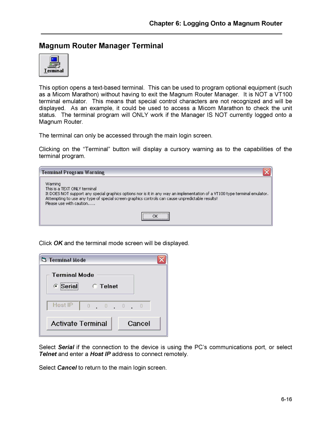 Marathon MAGNUM ROUTER manual Magnum Router Manager Terminal 