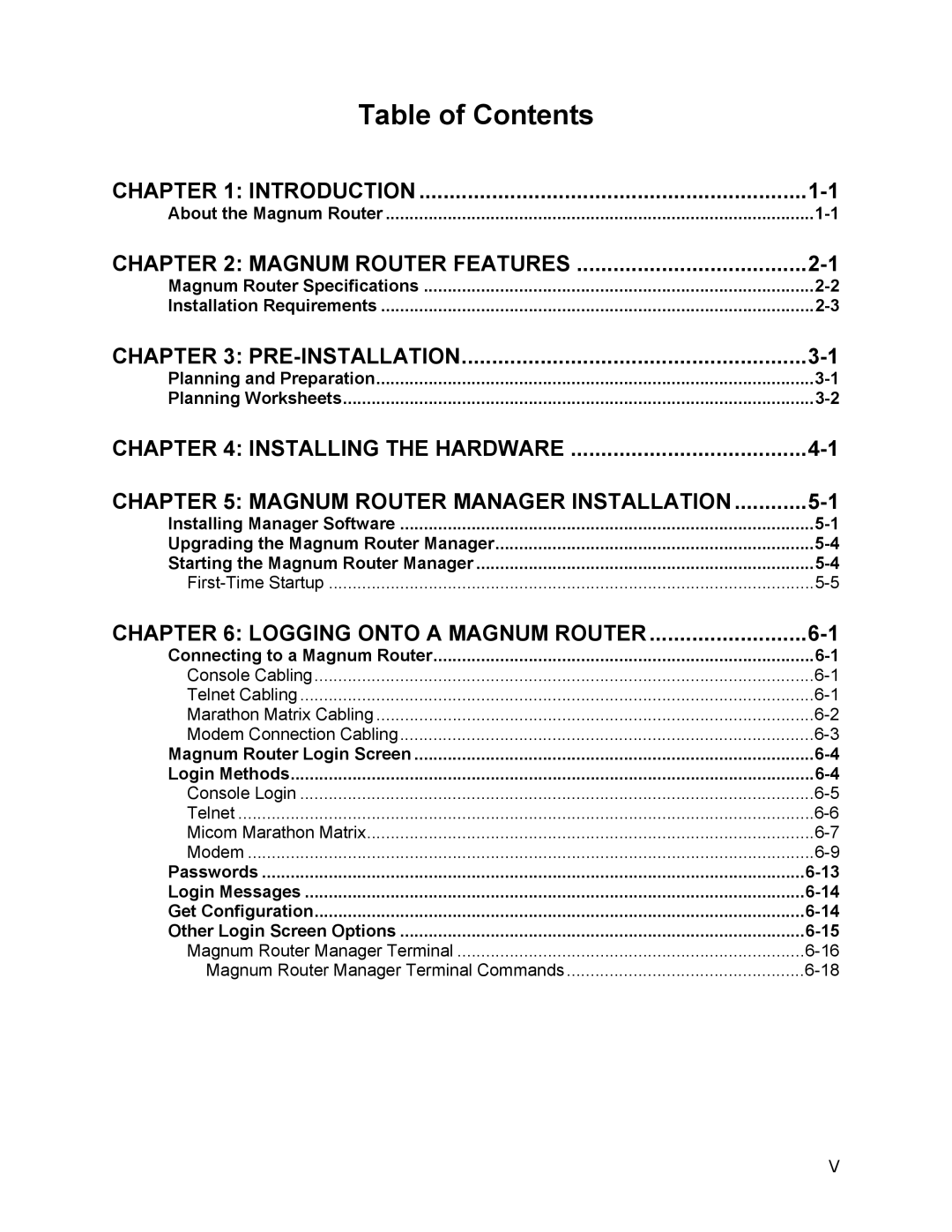 Marathon MAGNUM ROUTER manual Table of Contents 