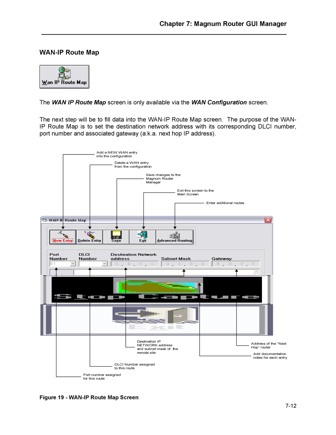 Marathon MAGNUM ROUTER manual Magnum Router GUI Manager WAN-IP Route Map, WAN-IP Route Map Screen 