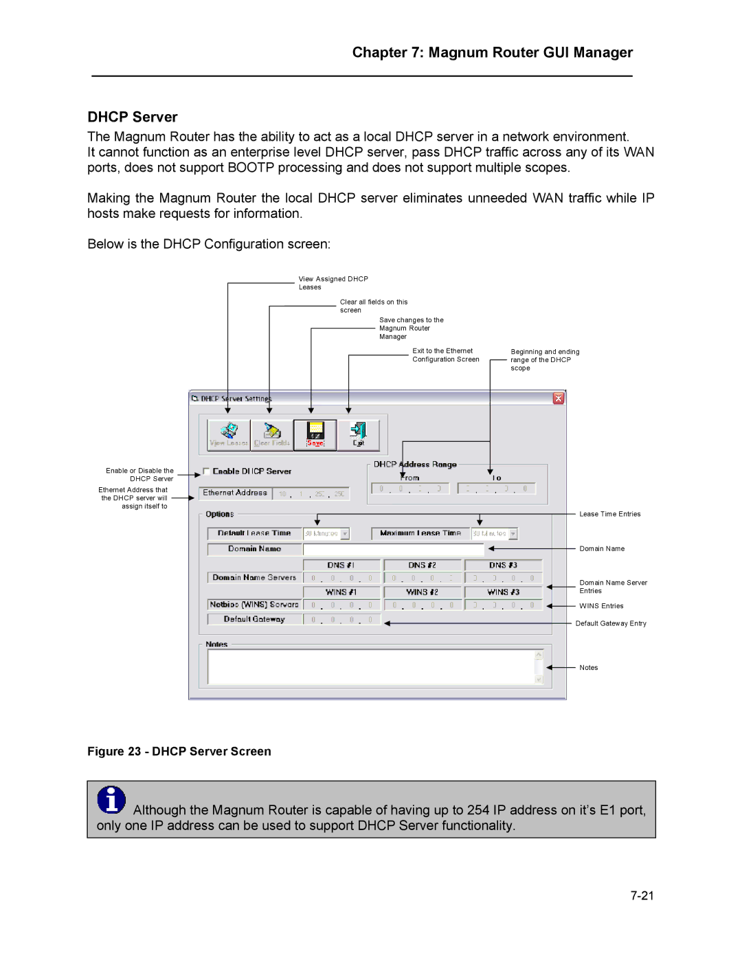 Marathon MAGNUM ROUTER manual Magnum Router GUI Manager Dhcp Server, Dhcp Server Screen 