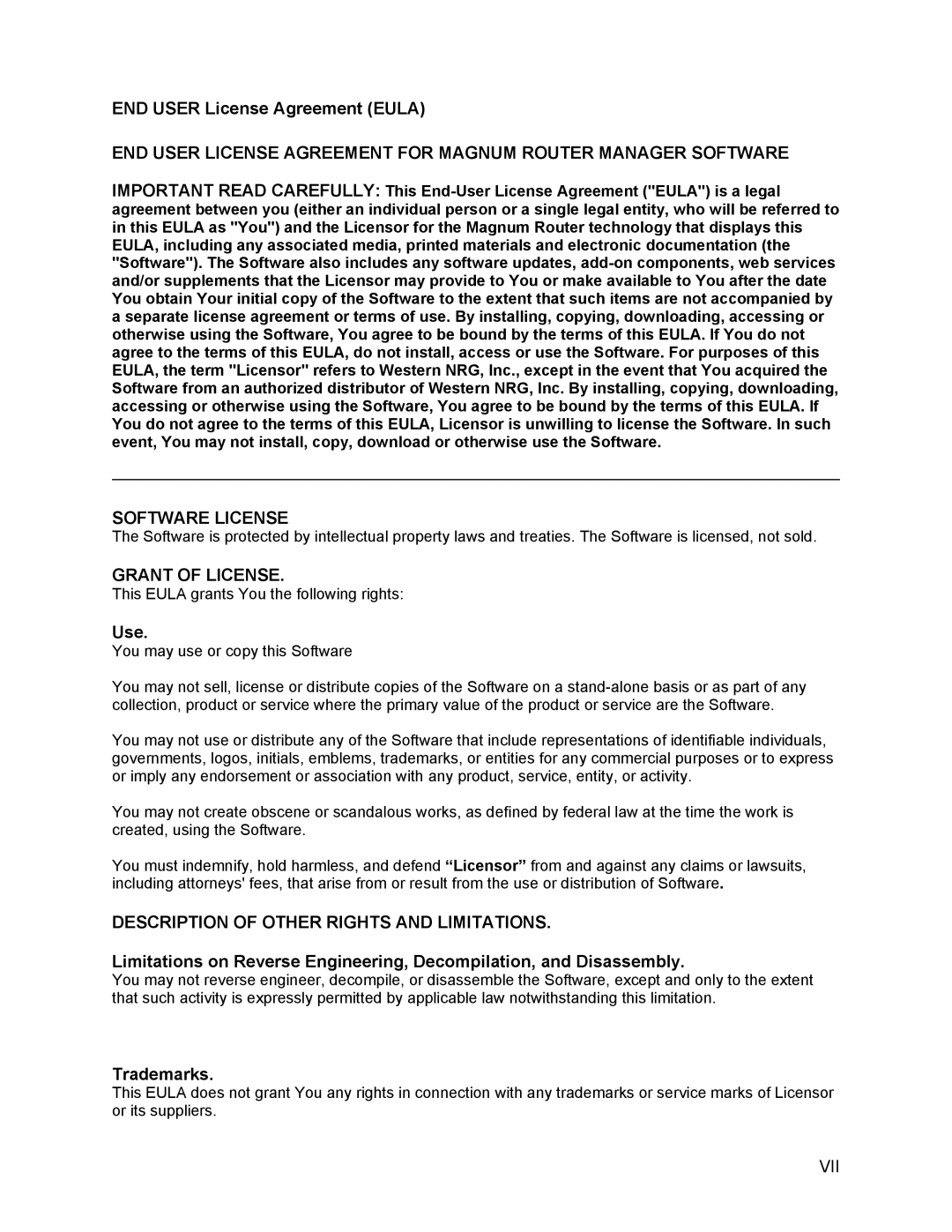 Marathon MAGNUM ROUTER manual END User License Agreement Eula, Trademarks 