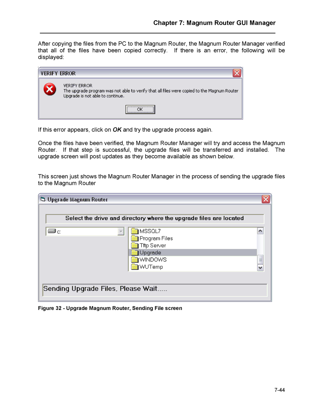 Marathon MAGNUM ROUTER manual Upgrade Magnum Router, Sending File screen 