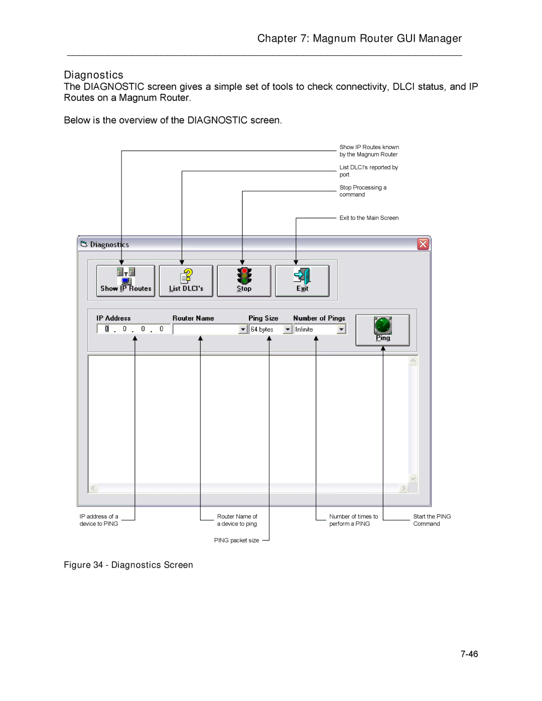 Marathon MAGNUM ROUTER manual Magnum Router GUI Manager Diagnostics, Diagnostics Screen 