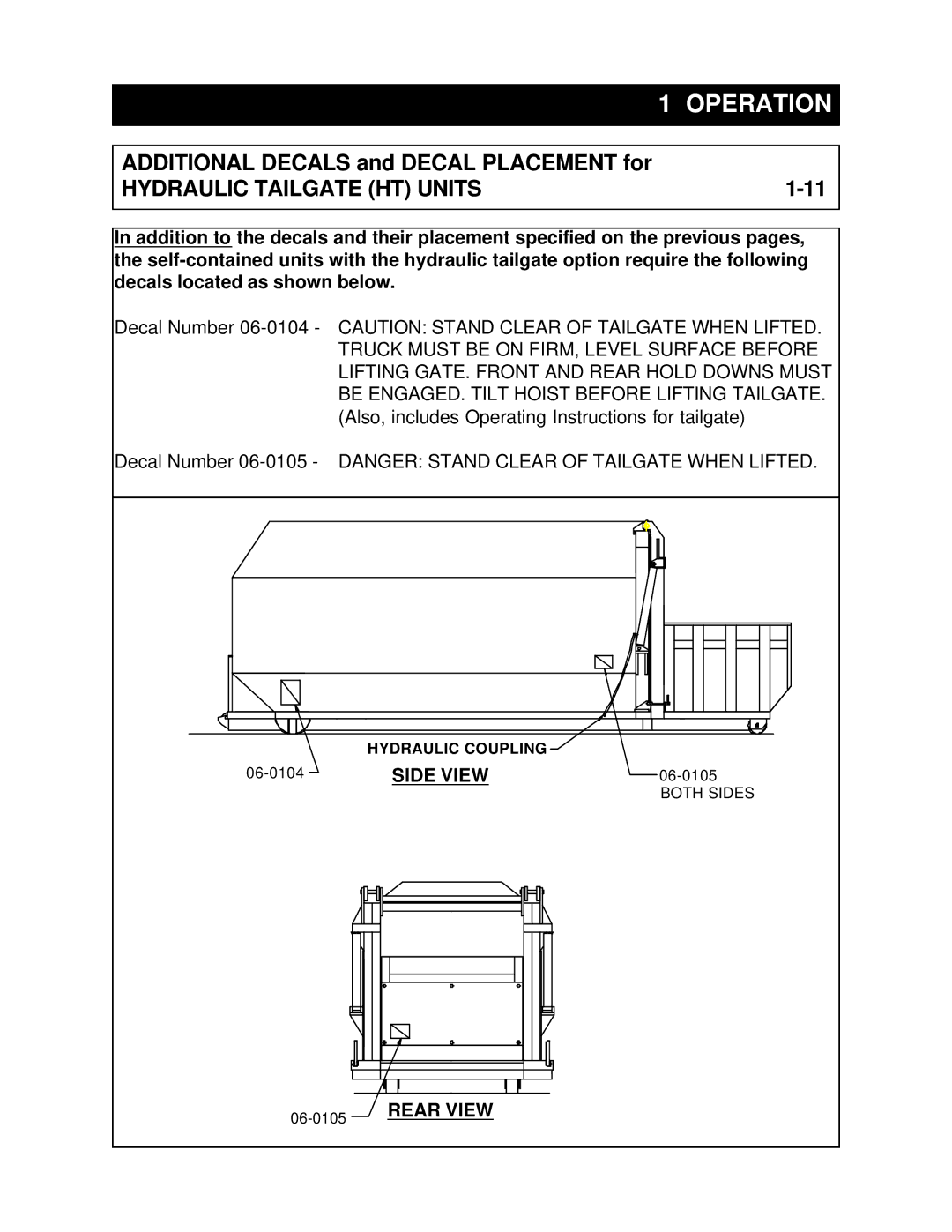 Marathon RJ-250VL, RJ-88SC, RJ-100SC, RJ-250SC installation manual Hydraulic Tailgate HT Units, Rear View 