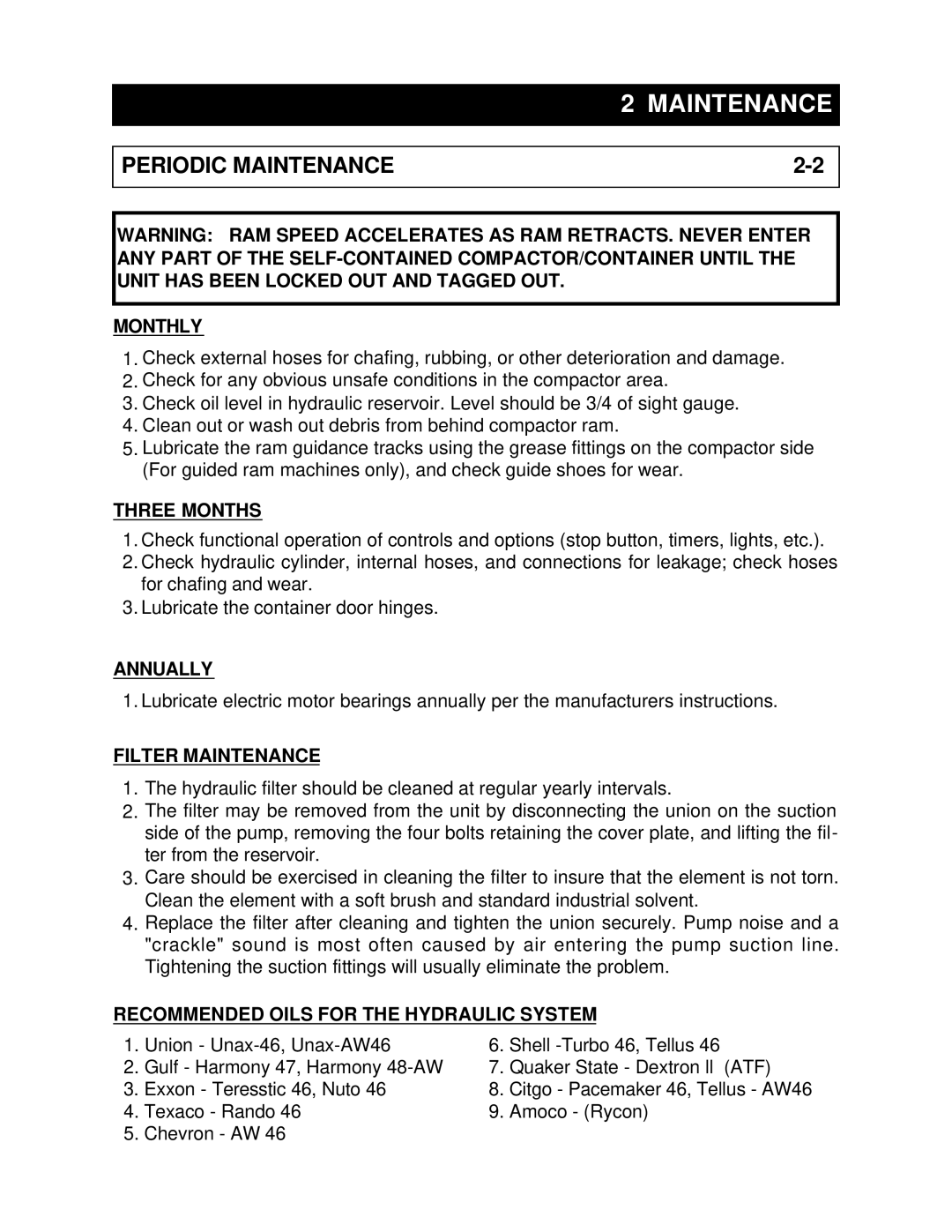 Marathon RJ-250SC, RJ-88SC, RJ-250VL, RJ-100SC installation manual Periodic Maintenance 