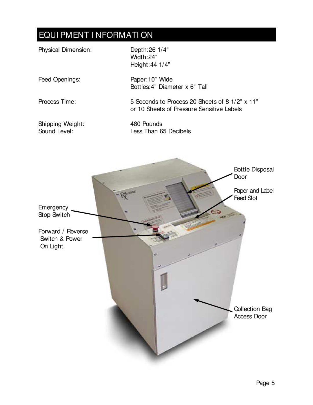 Marathon Shredder manual Equipment Information 