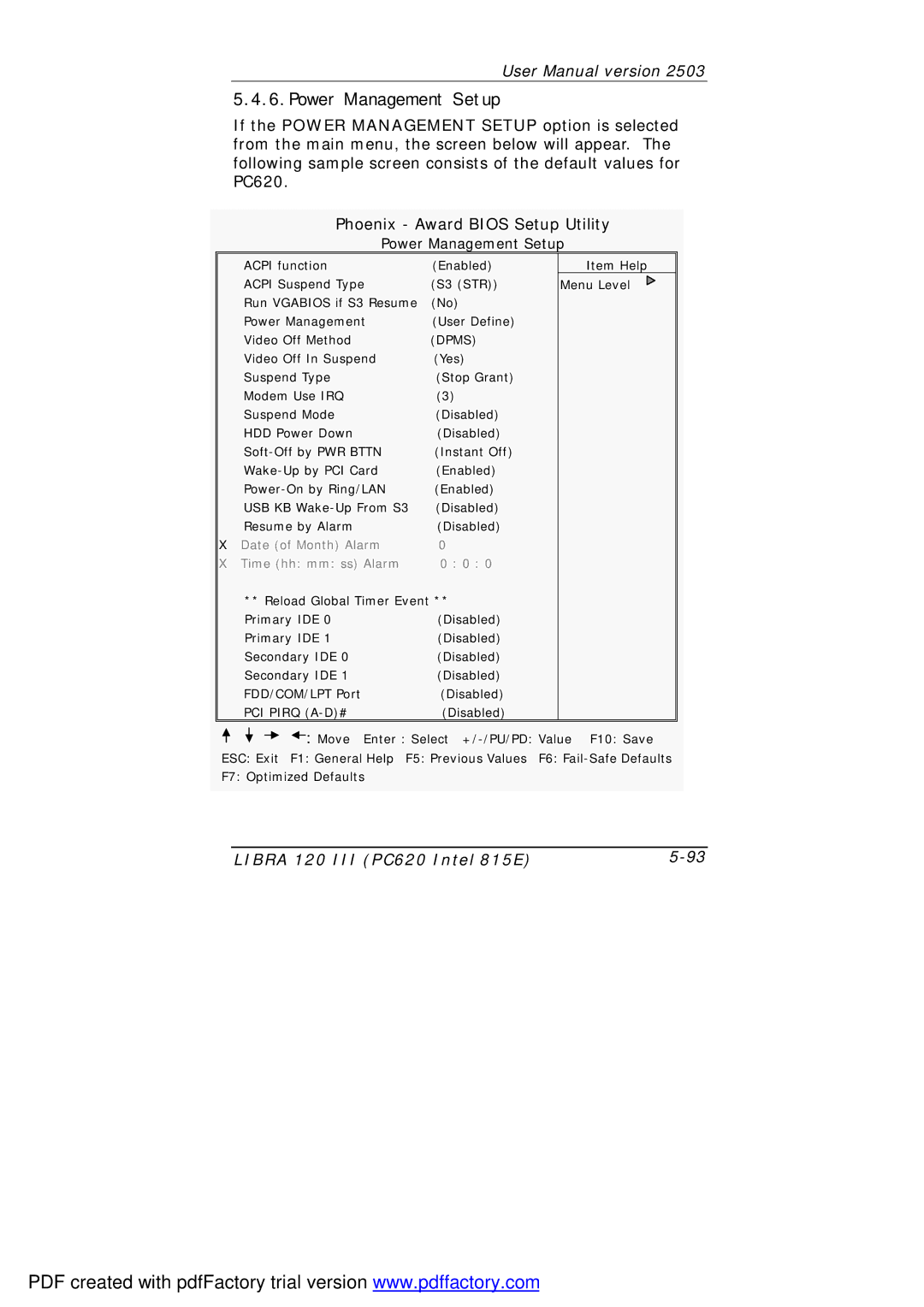 March Products 120 III (PC620) user manual Power Management Setup 