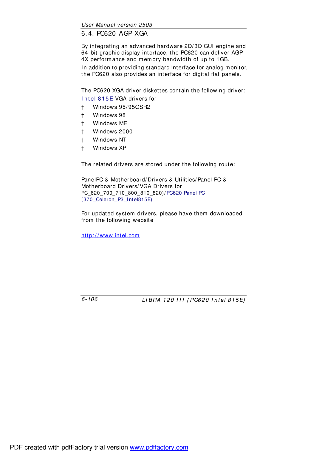 March Products 120 III (PC620) user manual PC620 AGP XGA 