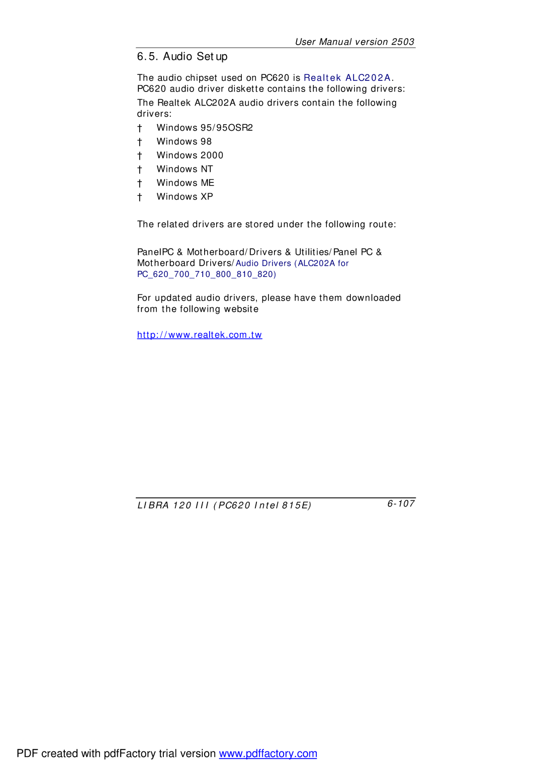 March Products 120 III (PC620) user manual Audio Setup 