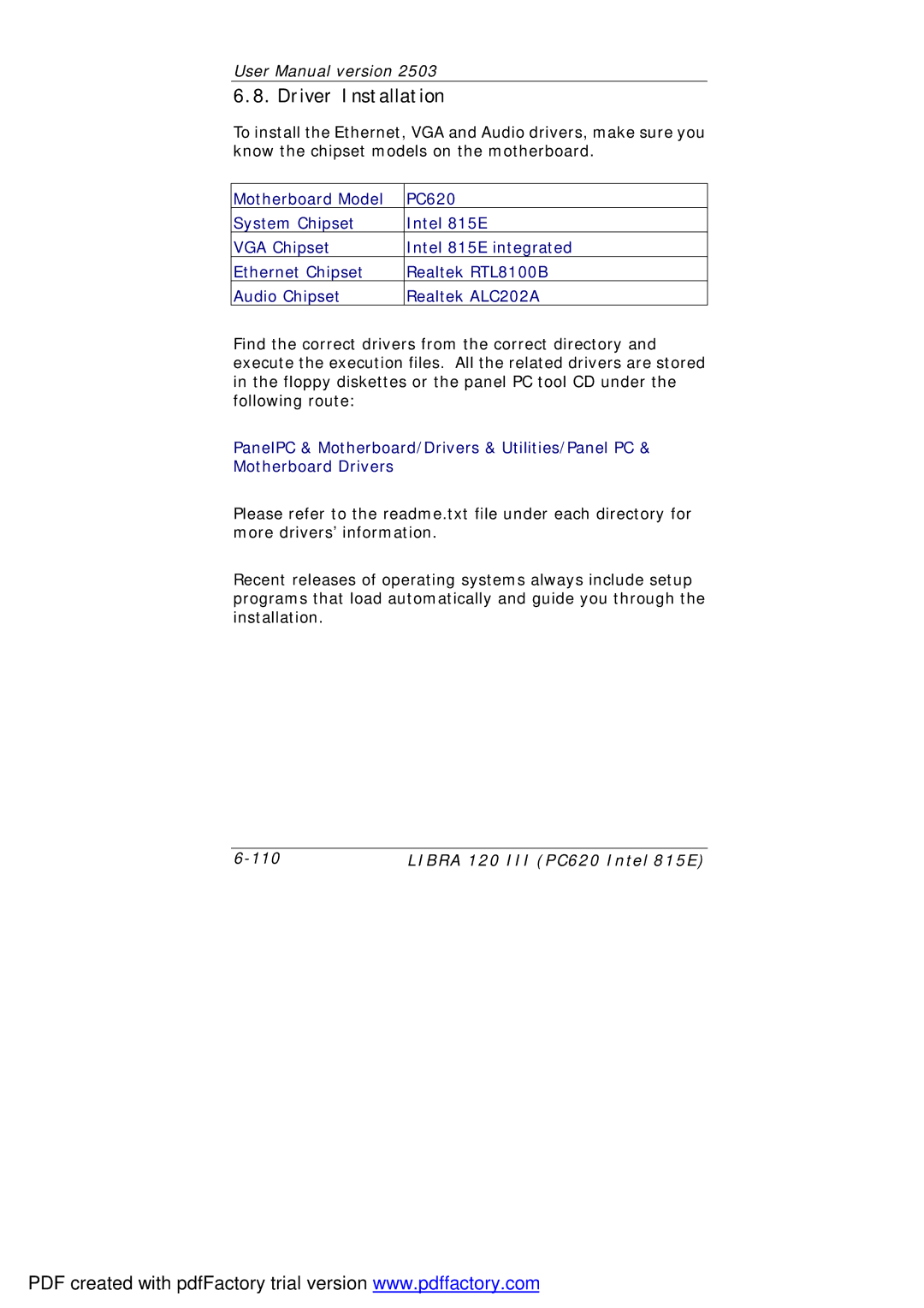 March Products 120 III (PC620) user manual Driver Installation 