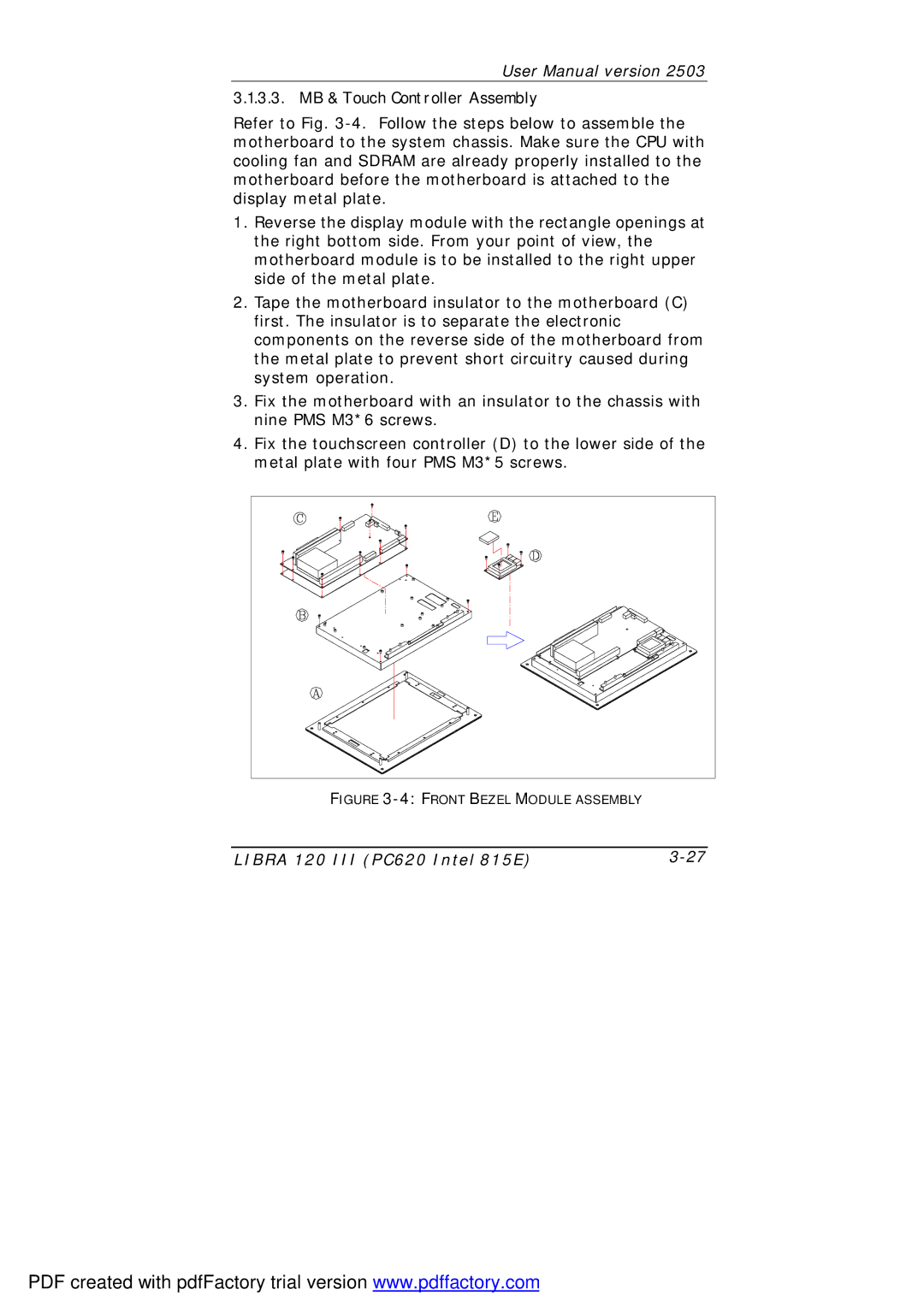 March Products 120 III (PC620) user manual MB & Touch Controller Assembly 