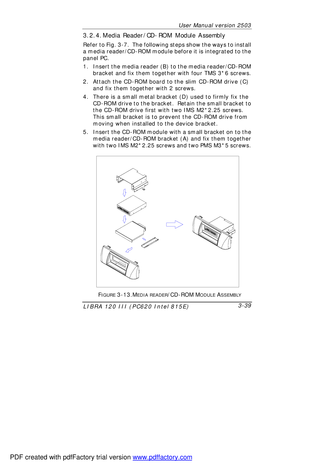 March Products 120 III (PC620) user manual Media Reader/CD-ROM Module Assembly, MEDIA Reader /CD-ROM Module Assembly 