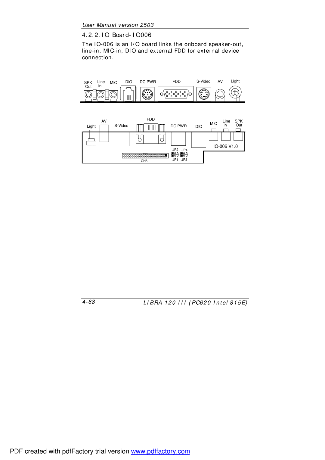 March Products 120 III (PC620) user manual IO Board-IO006 