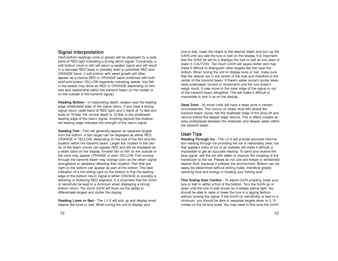 Marcum Technologies LX-3 manual Signal Interpretation, User Tips 