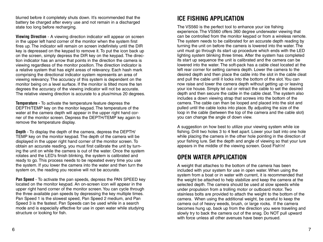 Marcum Technologies VS560 manual ICE Fishing Application, Open Water Application 