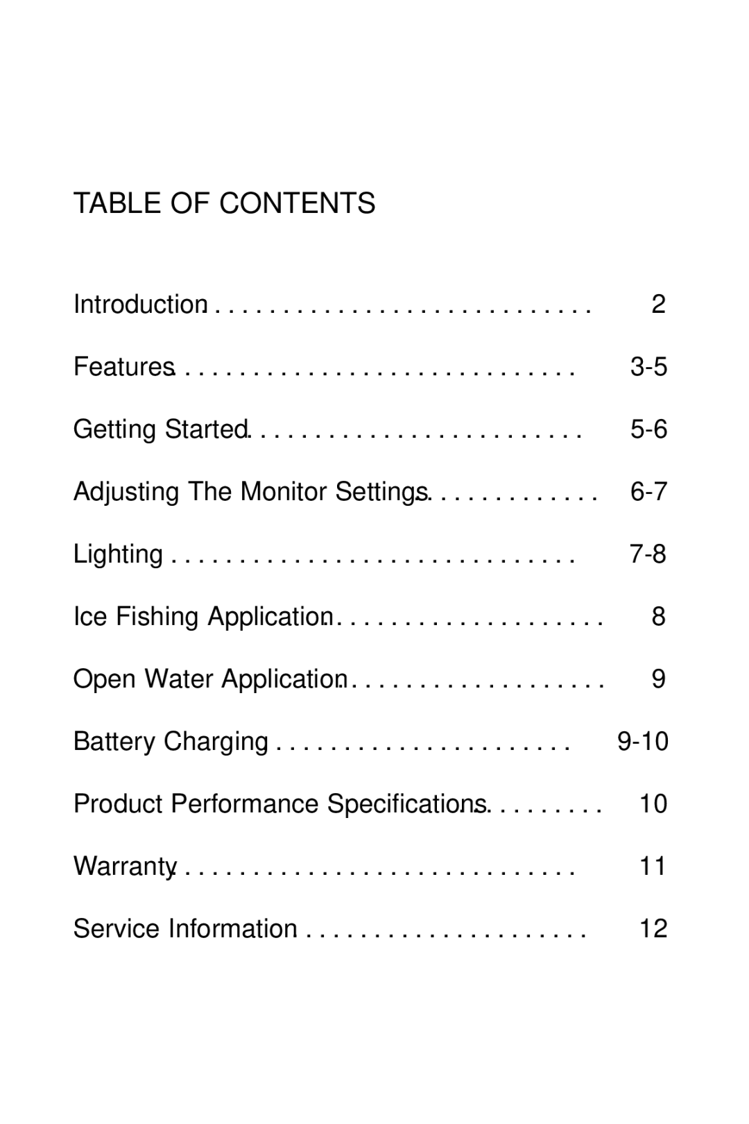 Marcum Technologies VS820 manual Table of Contents 