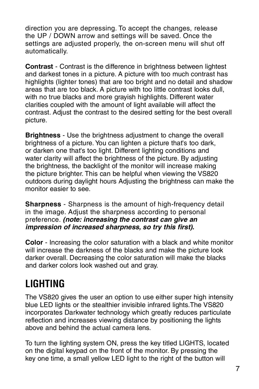 Marcum Technologies VS820 manual Lighting 