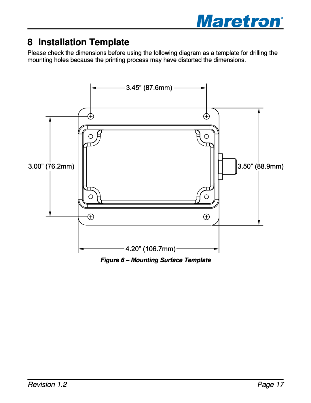 Maretron ACM100 user manual Installation Template, Revision, Page, Mounting Surface Template 