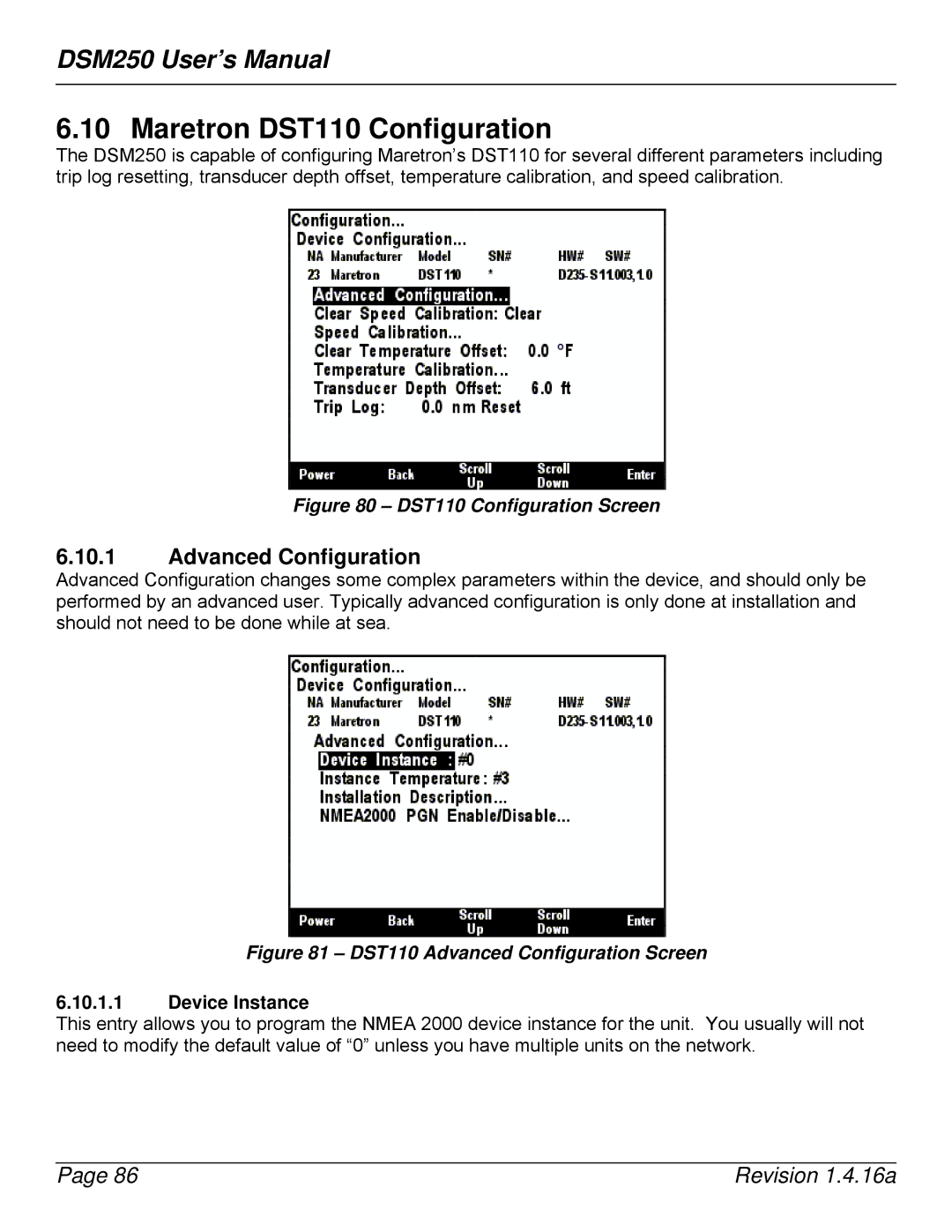 Maretron DSM250-01 user manual Maretron DST110 Configuration, DST110 Configuration Screen 