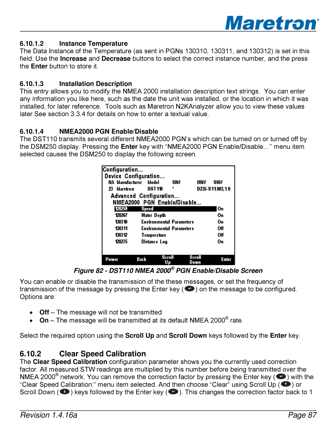 Maretron DSM250-01 user manual Instance Temperature, DST110 Nmea 2000 PGN Enable/Disable Screen 