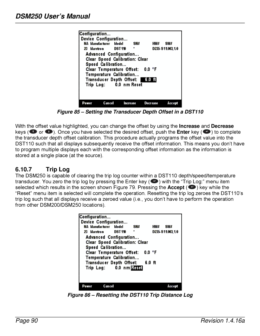 Maretron DSM250-01 user manual Setting the Transducer Depth Offset in a DST110 