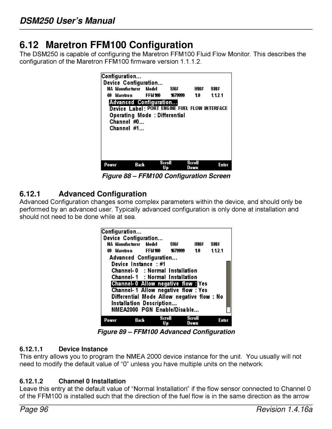 Maretron DSM250-01 user manual Maretron FFM100 Configuration, Channel 0 Installation 