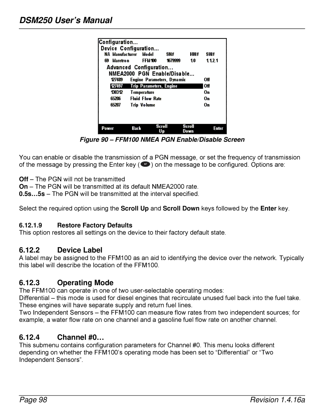 Maretron DSM250-01 user manual Operating Mode, Channel #0… 