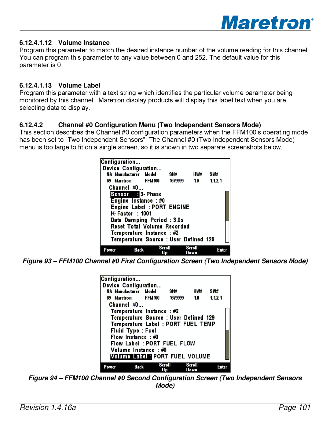 Maretron DSM250-01 user manual Volume Instance, Volume Label, Channel #0 Configuration Menu Two Independent Sensors Mode 